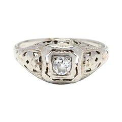 Art Deco 18KT White Gold & Diamond Engagement Ring