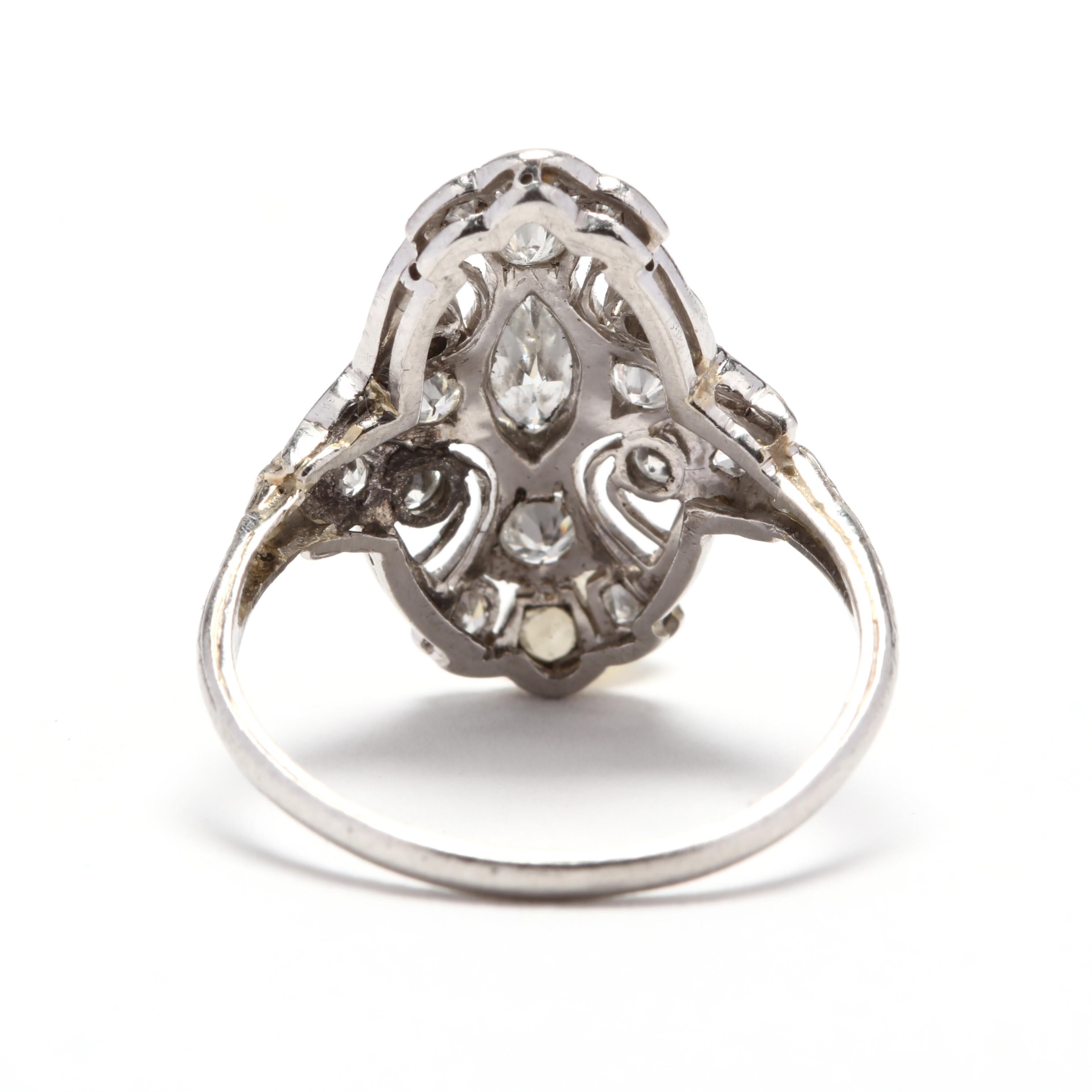 Marquise Cut Art Deco 18 Karat White Gold Diamond Navette Ring