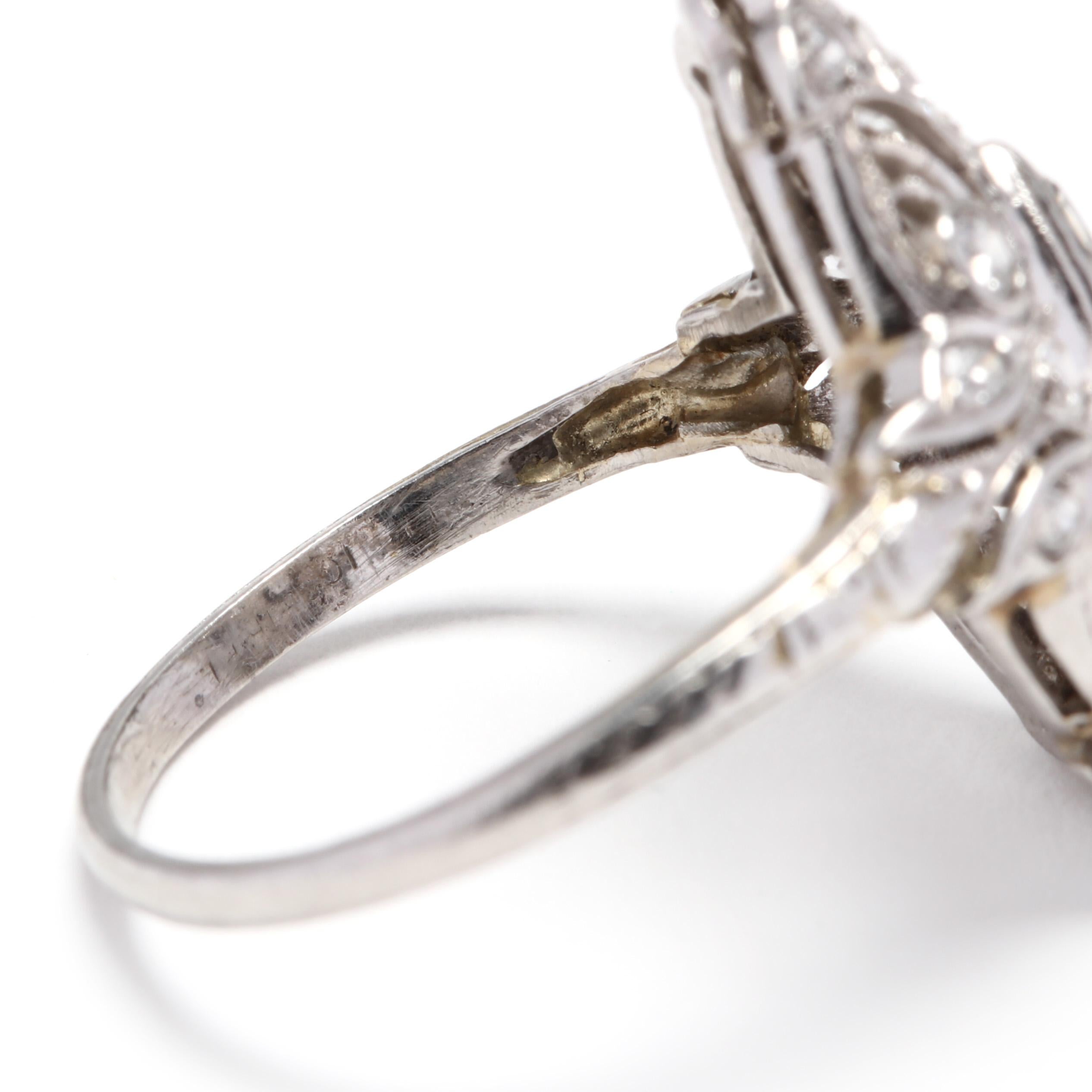 Women's or Men's Art Deco 18 Karat White Gold Diamond Navette Ring