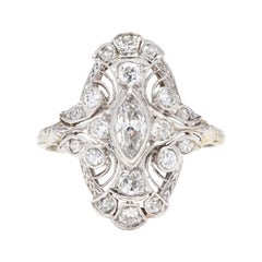Art Deco 18 Karat White Gold Diamond Navette Ring
