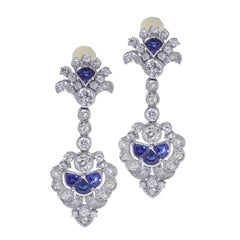 Orecchini a clip Art Deco in oro bianco 18kt con zaffiro e diamante, giorno e notte