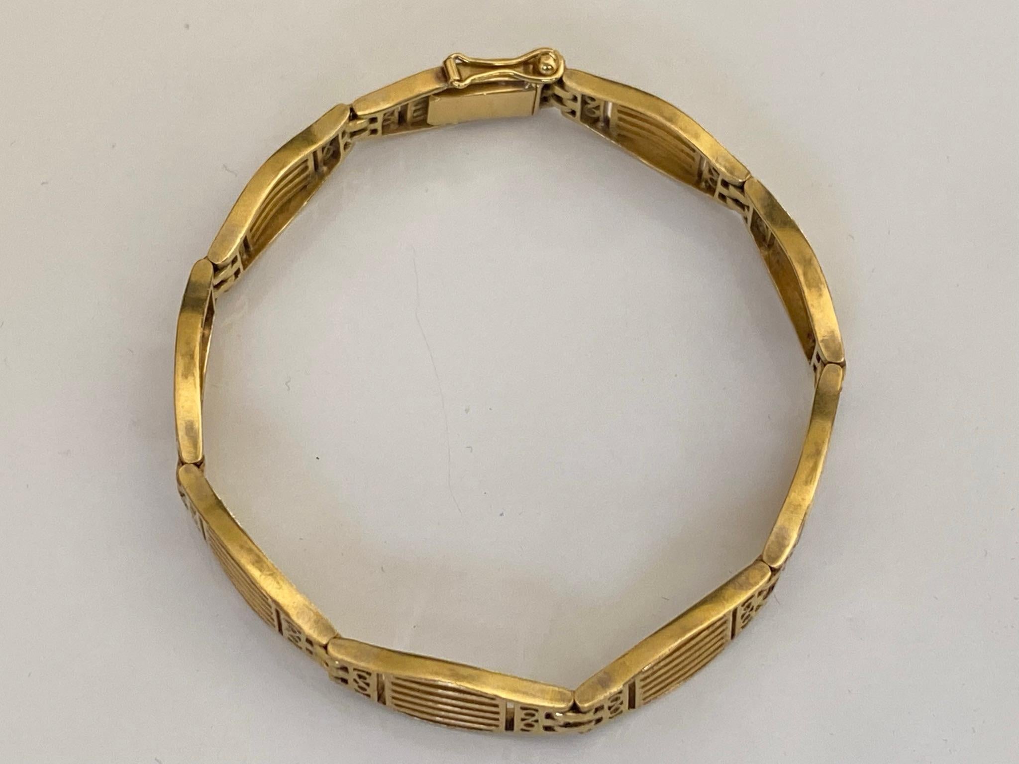 Art Deco 18kt Yellow Gold French Link Bracelet  For Sale 6