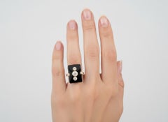 Anello Art Déco in oro giallo 18 carati con onice e diamanti