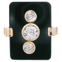 Anello Art Déco in oro giallo 18 carati con onice e diamanti