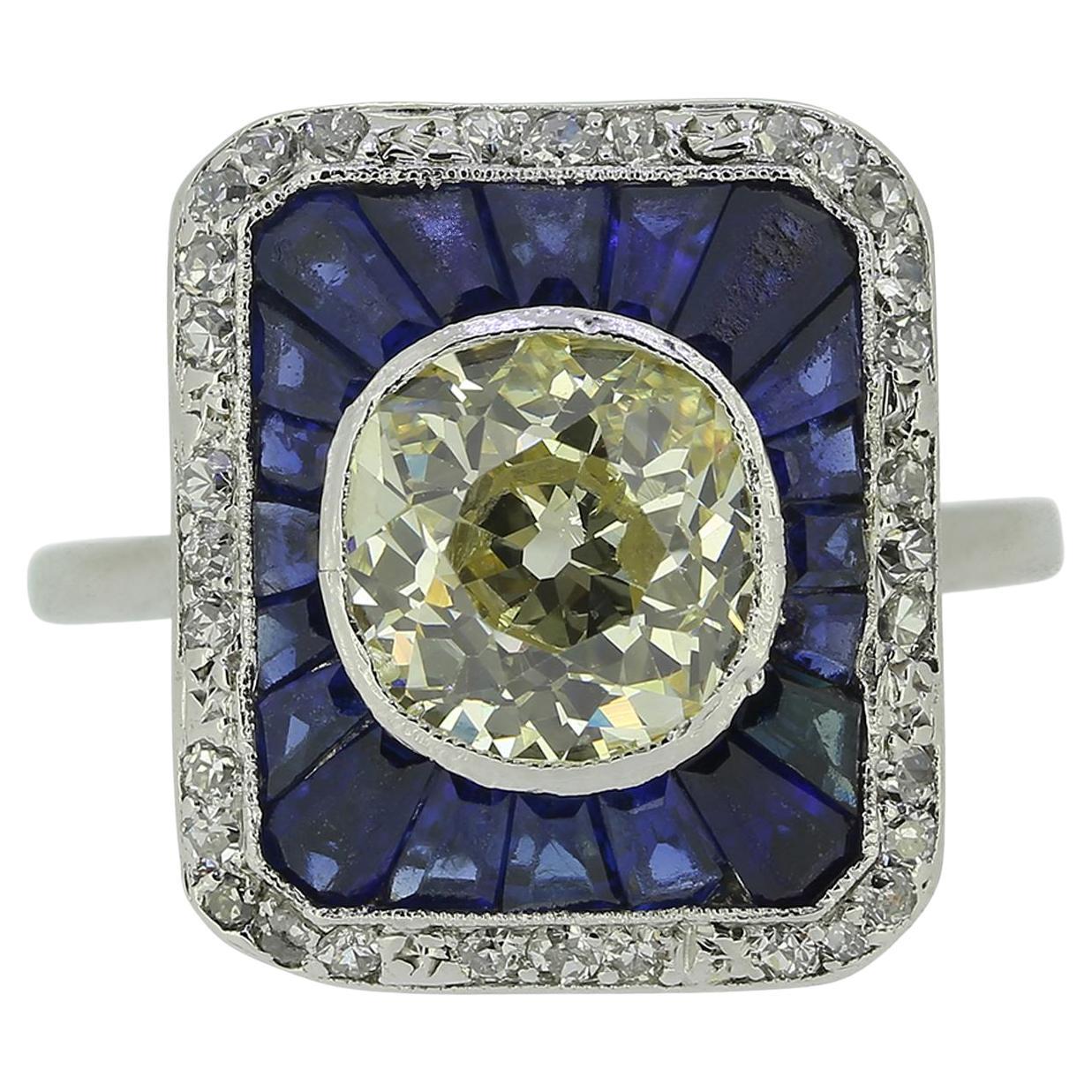 Bague habillée Art déco 1,90 carat diamant et saphir