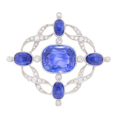 Antique Art Deco 19.00 Carat Sapphire & Diamond Brooch, c.1920s