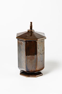 Art Deco 1900 Stoneware Ceramic Brown Decorative Box Gentil & Bourdet French Art