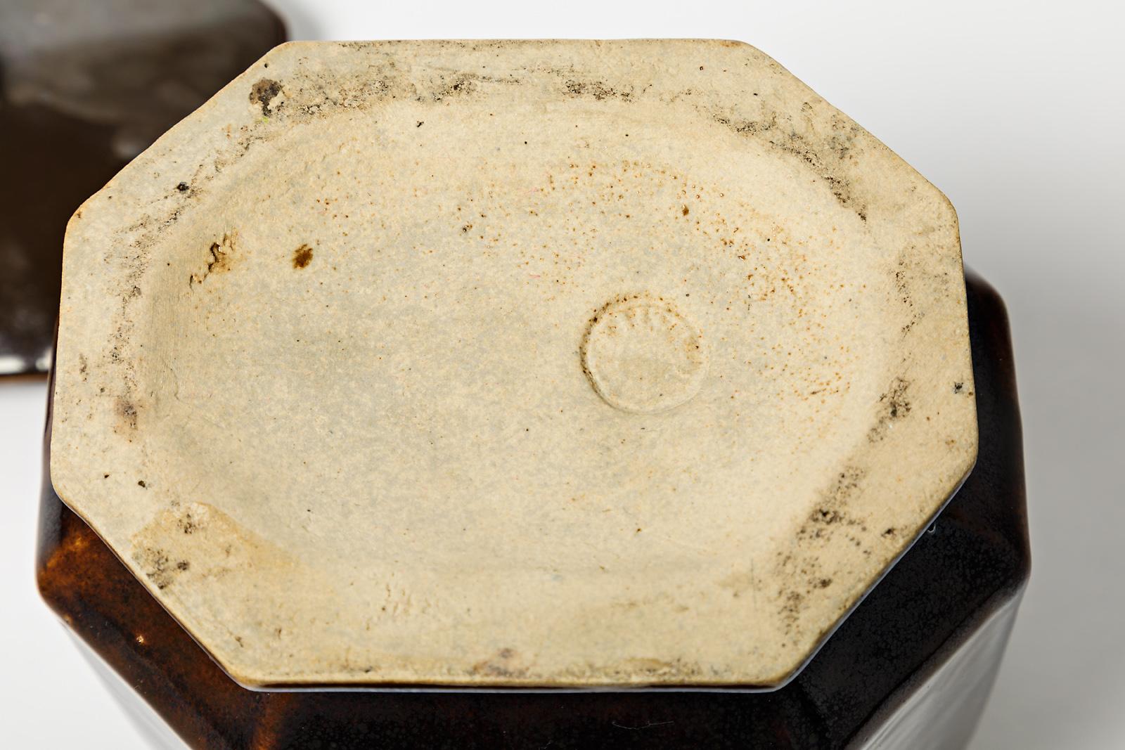 Art Deco 1900 Steingut Keramik Braun Dekorative Schachtel Gentil & Bourdet Französische Kunst im Angebot 2