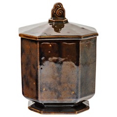 Art Deco 1900 Stoneware Ceramic Brown Decorative Box Gentil & Bourdet French Art