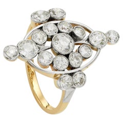 Art-Déco-Cocktailring aus 18 Karat Gelb- und Weißgold mit einem Diamanten im Old-Mine-Schliff von 1,90 Karat