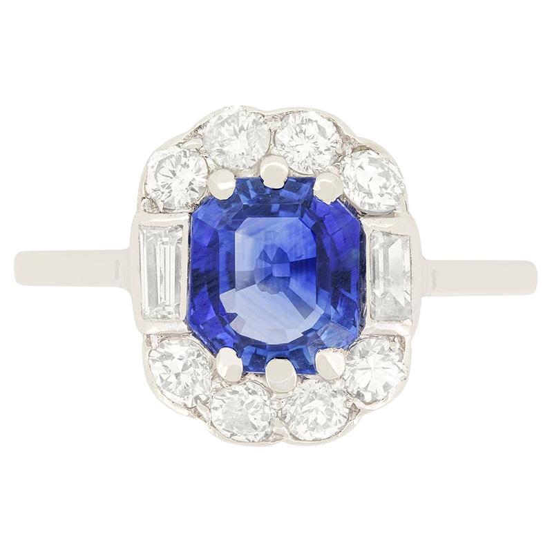 Art Deco 1.90ct Sapphire and Diamond Cluster Ring, c.1920s For Sale