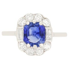 Art Deco 1.90ct Sapphire and Diamond Cluster Ring, c.1920s