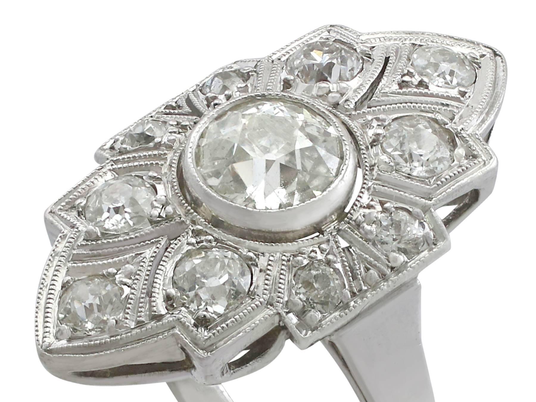 Old European Cut Art Deco 1.91 Carat Diamond and White Gold, Platinum Set Marquise Ring