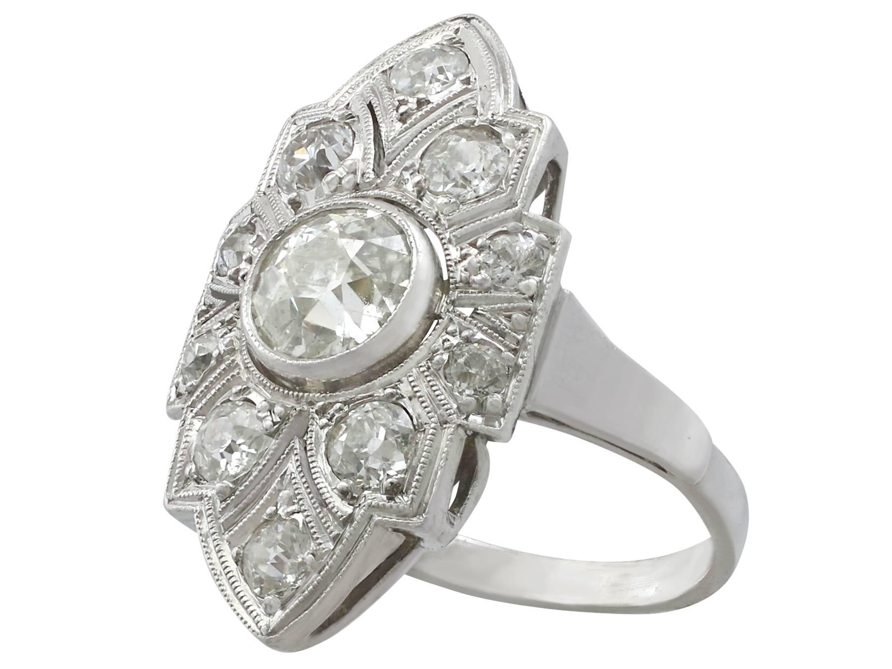 Art Deco 1.91 Carat Diamond and White Gold, Platinum Set Marquise Ring In Excellent Condition In Jesmond, Newcastle Upon Tyne