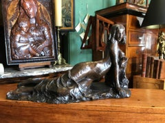 Art Deco 1910 of a Reclining Nude Woman by Marnix D'harveloose Bronze Sculpture