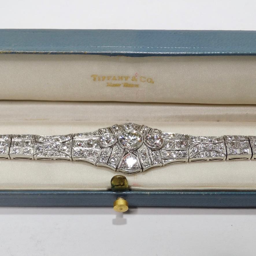 Do not miss out on this 10 carat jaw dropping piece of fine jewelry history! An immaculate platinum art deco diamond bracelet made in 1920 is waiting to be added to your collection! This intricate piece is composed of an approximately 2.5 carats