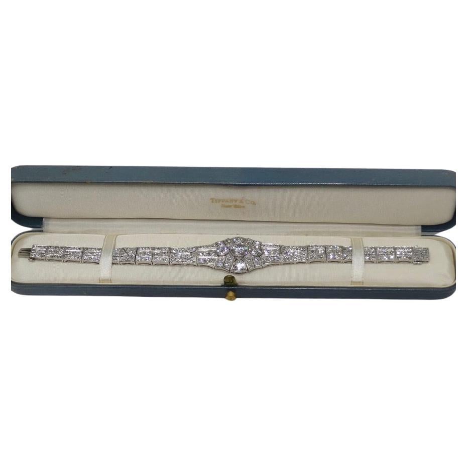 Old European Cut Art Deco 1920 Platinum Art Deco Diamond Bracelet For Sale