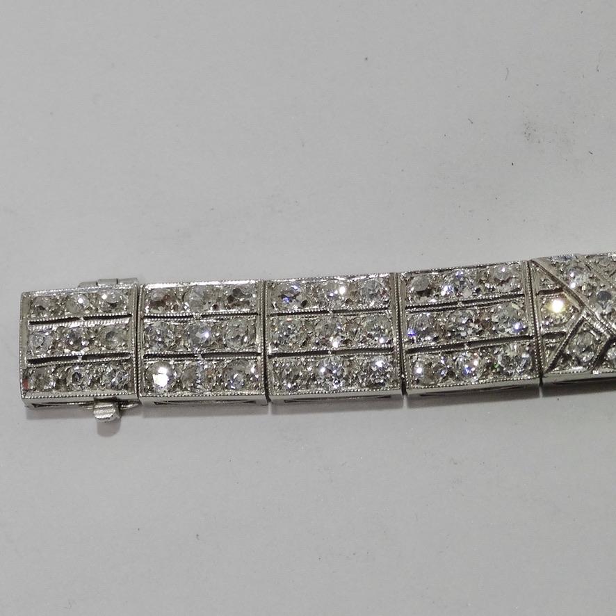 Women's or Men's Art Deco 1920 Platinum Art Deco Diamond Bracelet For Sale