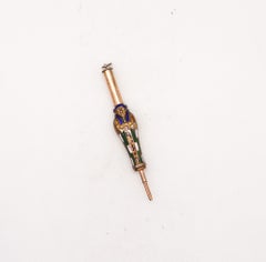 Art Deco 1913 Egyptian Revival Pharaoh Retractable Pencil .800 Silver And Enamel