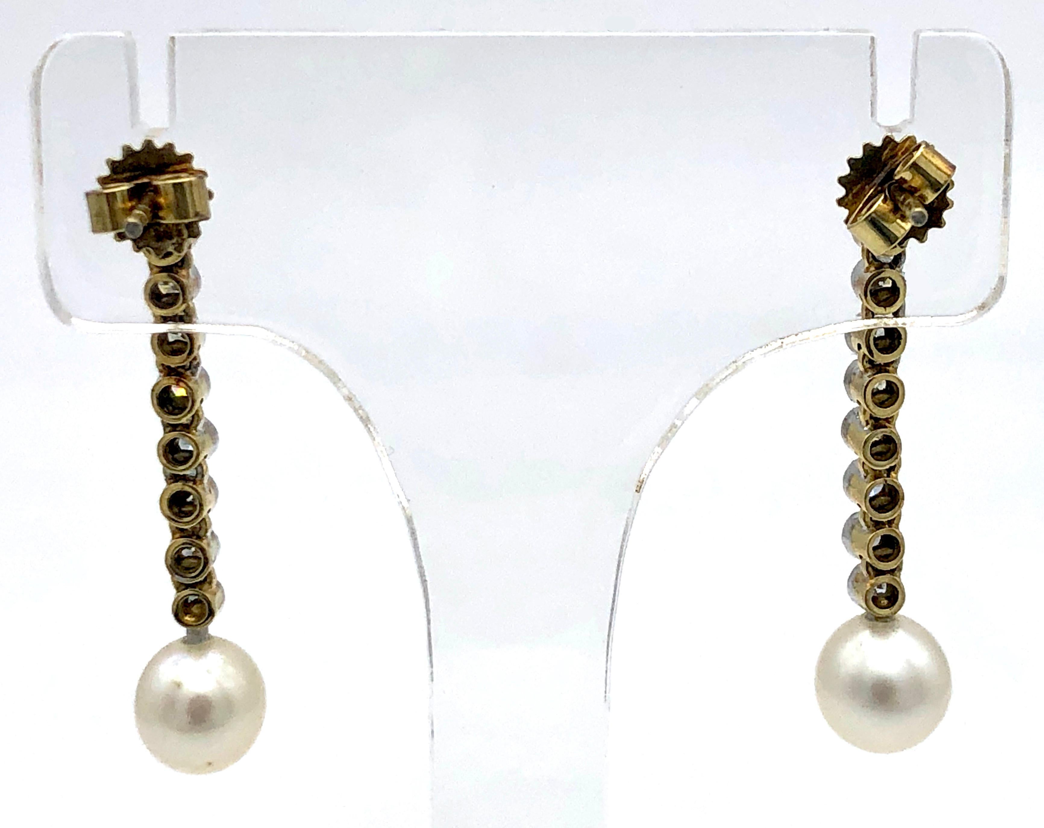Art Deco 1915 Diamond Platinum Gold Cultured Pearls Drop Dangle Earrings 1
