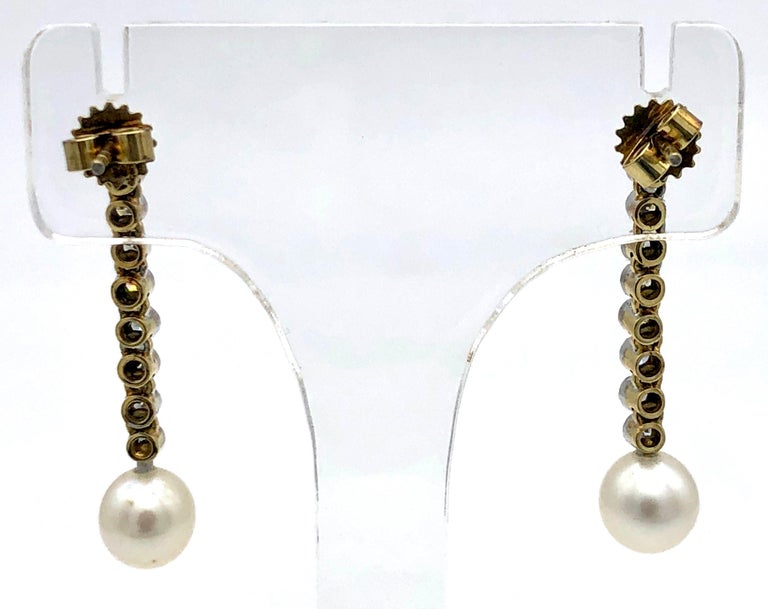 Art Deco 1915 Diamond Platinum Gold Cultured Pearls Drop Dangle Earrings For Sale 1
