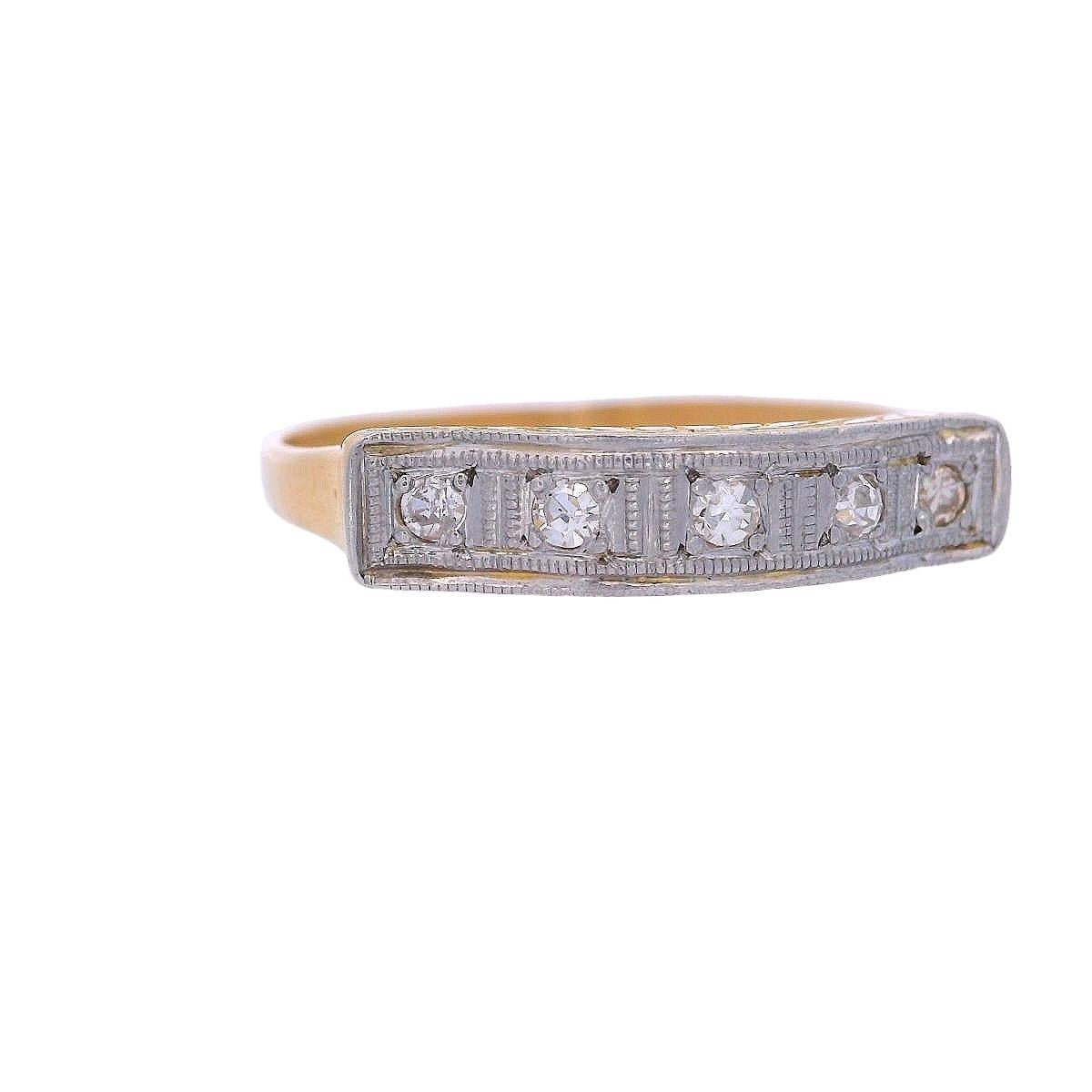 da uomo o donna Anello Art Deco 1915 in oro 18kt e platino con diamante in vendita