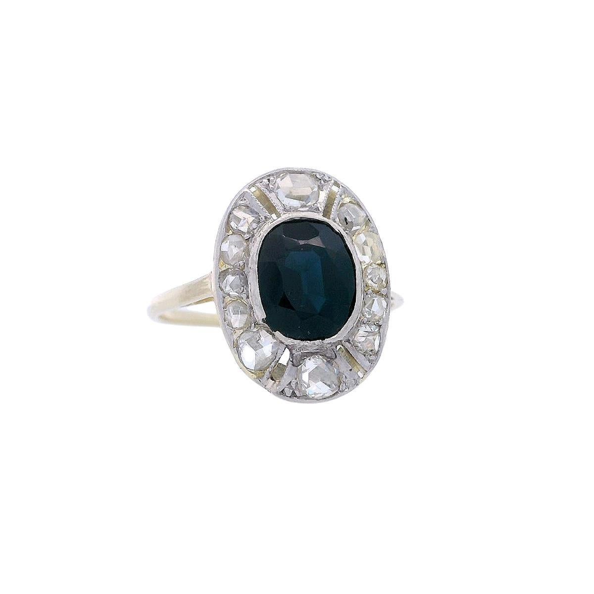 Art Deco 1915 Ring in 18kt Gold and Platinum with Sapphire and Diamonds In Excellent Condition In Aventura, FL
