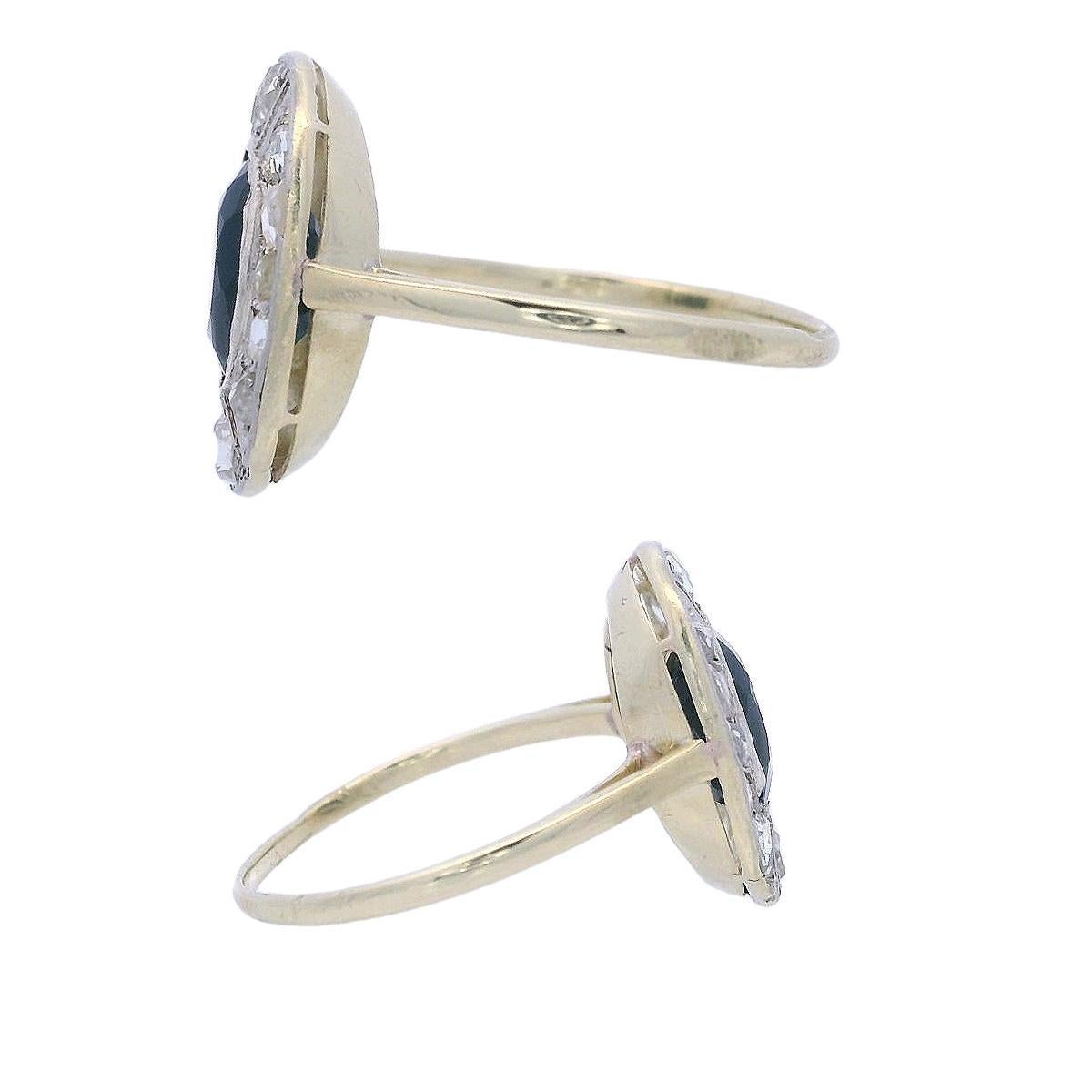 Women's or Men's Art Deco 1915 Ring in 18kt Gold and Platinum with Sapphire and Diamonds