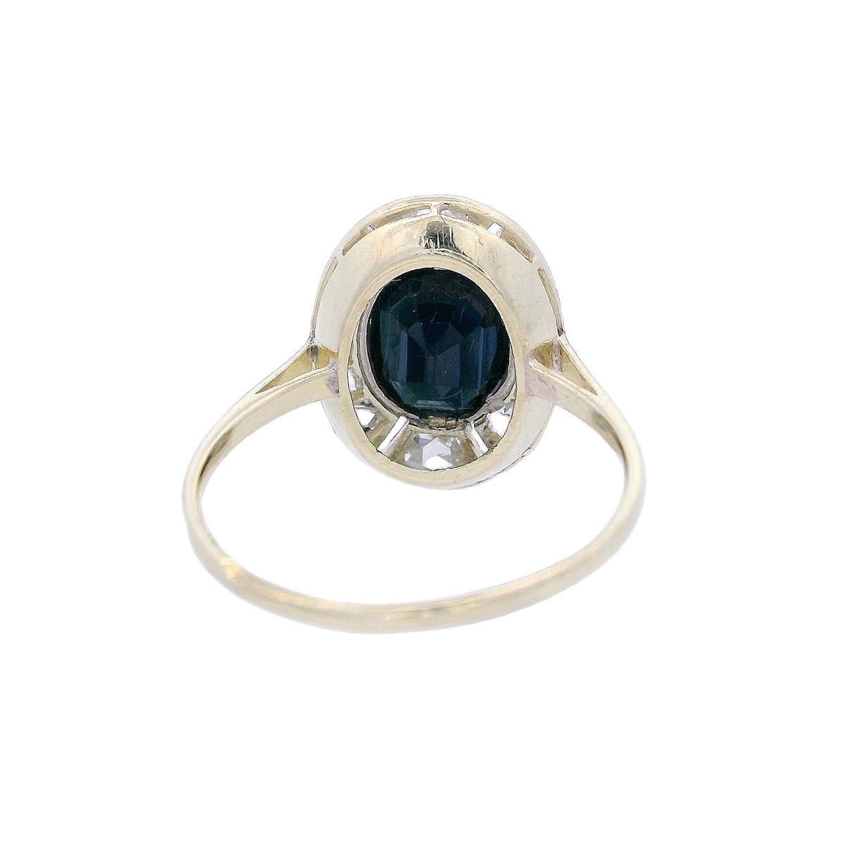 Art Deco 1915 Ring in 18kt Gold and Platinum with Sapphire and Diamonds 1