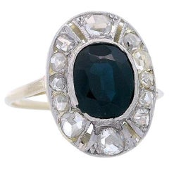 Art Deco 1915 Ring in 18kt Gold and Platinum with Sapphire and Diamonds