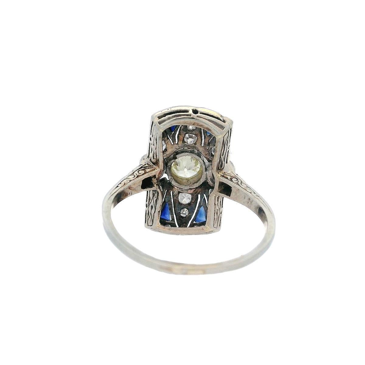 Art Deco 1915 Ring in 18kt Gold with Diamonds and Sapphires For Sale 2