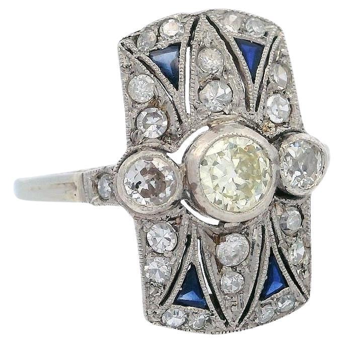 Art Deco 1915 Ring in 18kt Gold with Diamonds and Sapphires