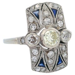 Art Deco 1915 Ring aus 18 Karat Gold mit Diamanten und Saphiren