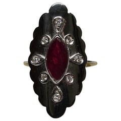Art Deco Style 1.92 Carat Marquise Ruby White Diamond 18 Karat White Gold Ring