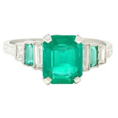 vintage art deco emerald ring Art Deco 1.92 CTW Emerald Diamond Platinum Stepped Vintage Ring GIA