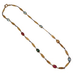 Art Deco 1920 18k yellow Gold and Platinum Necklace with multicolor Gemstones
