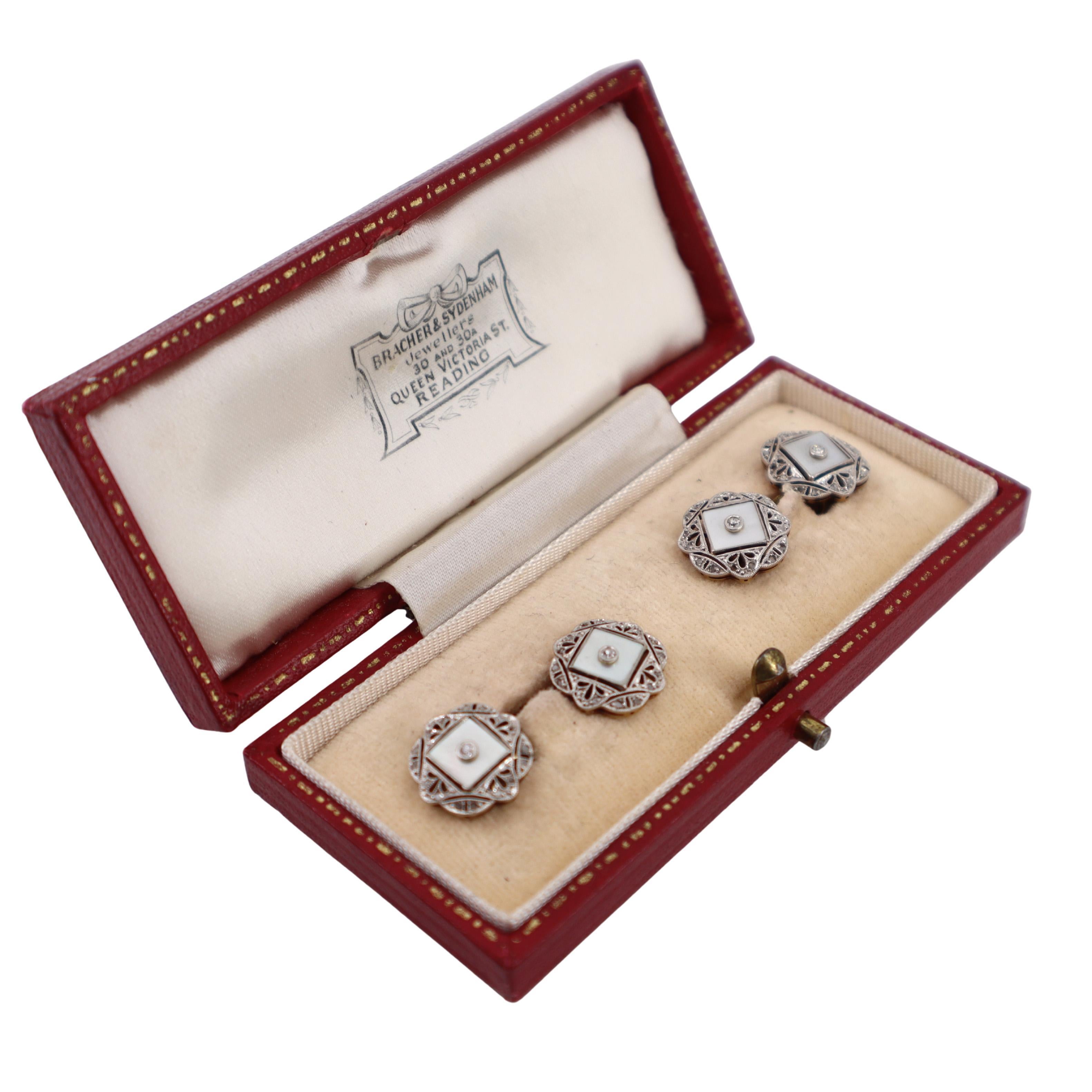 Old Mine Cut Art Deco 1920 18kt Gold and Platinum Doble Cufflinks with serial number For Sale