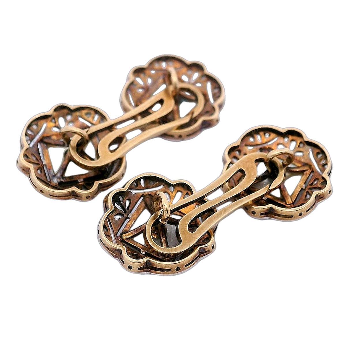 Art Deco 1920 18kt Gold and Platinum Doble Cufflinks with serial number In Excellent Condition For Sale In Aventura, FL