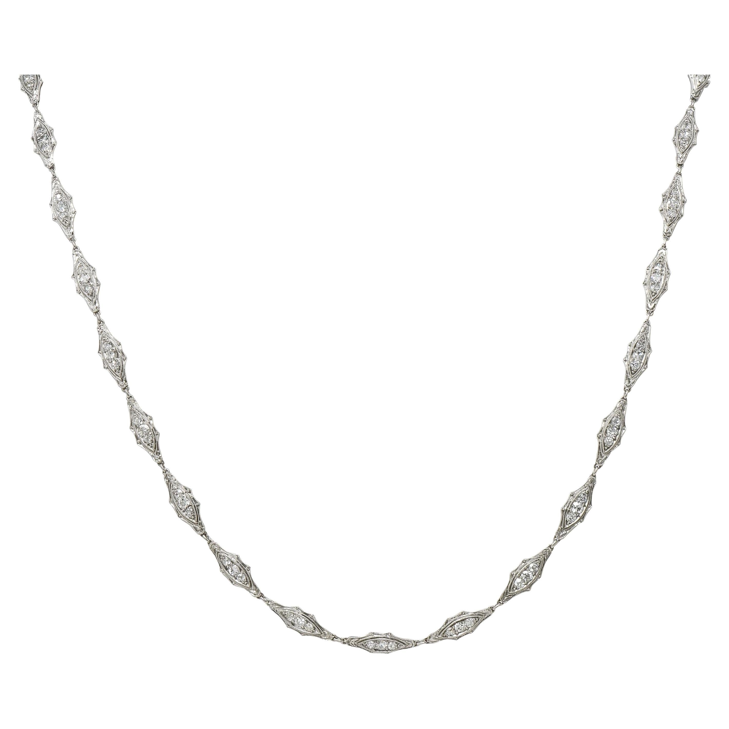 Art Deco 1920 4.60 CTW Diamond Platinum Fancy Link Antique Chain Necklace For Sale