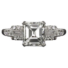 Art Deco Style Emerald Cut Platinum Ring 