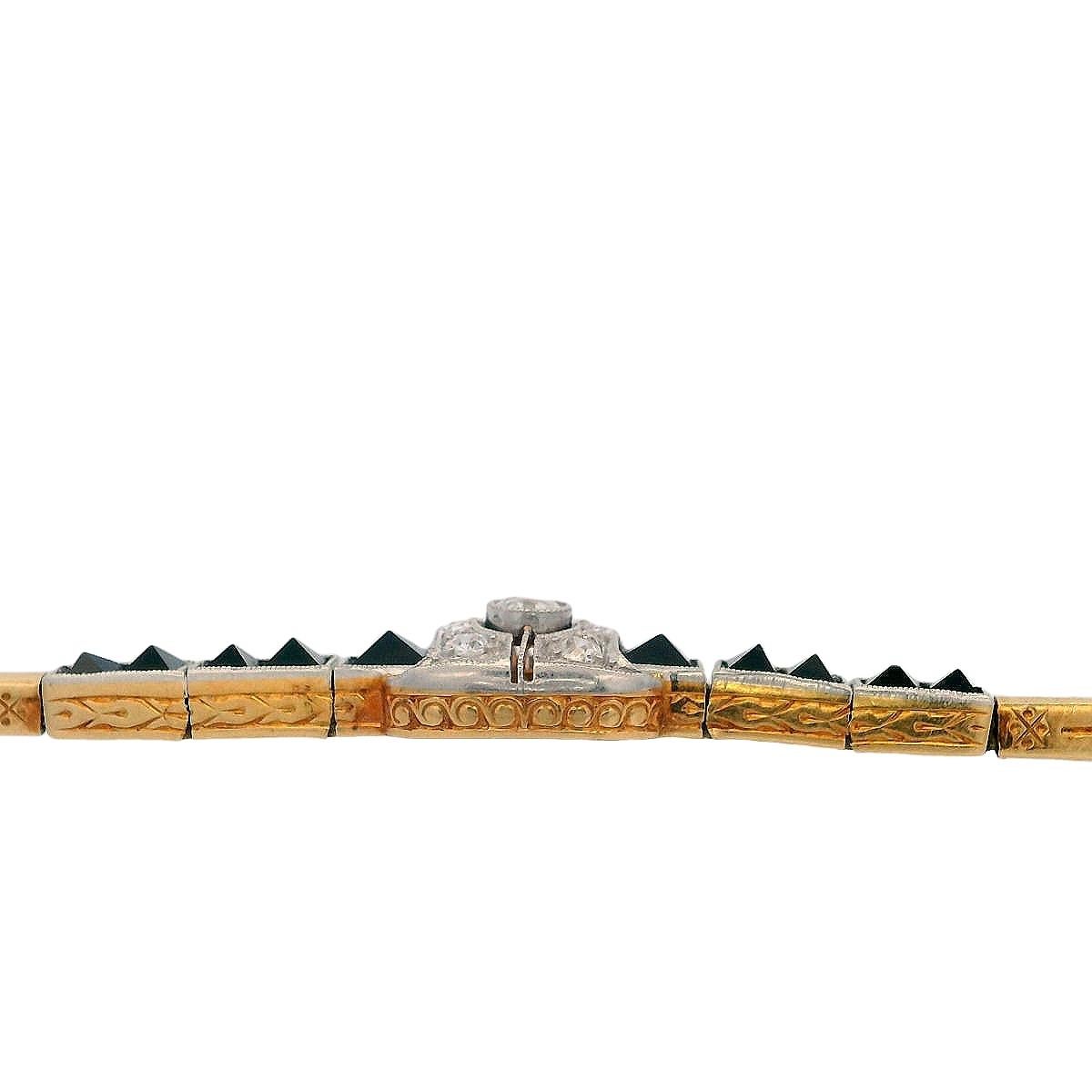 Femenino o masculino Pulsera Art Déco 1920 de oro amarillo de 18 quilates con diamantes y ónice en venta