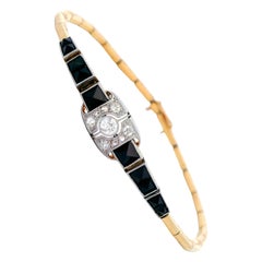 Art Deco 1920 Bracelet in 18kt Yellow Gold with Diamonds and Onyx