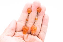 Art Deco 1920 British Drop Earrings In 18Kt Yellow Gold With Carnelian Pearls