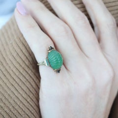 ART-DECO 1920 Cocktail Ring In 18Kt Yellow Gold With Chrysoprase And Onyx