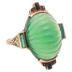 ART-DECO 1920 Cocktail Ring In 18Kt Yellow Gold With Chrysoprase And Onyx