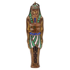 Art Deco 1920 Egyptian Revival Pharaoh Retractable Pencil Pendant Brass & Enamel