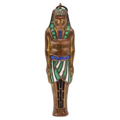 Antique Art Deco 1920 Egyptian Revival Pharaoh Retractable Pencil Pendant Brass & Enamel