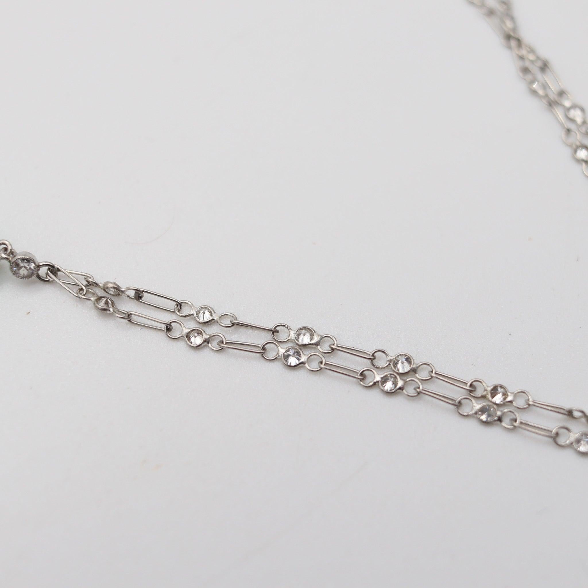 ART DECO 1920 European Platinum Necklace With Carved Jadeite Jade & Diamonds For Sale 1