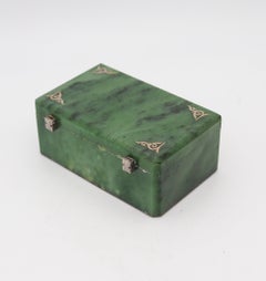 Caja de escritorio rectangular europea ART DECO 1920 en nefrita con herrajes plateados