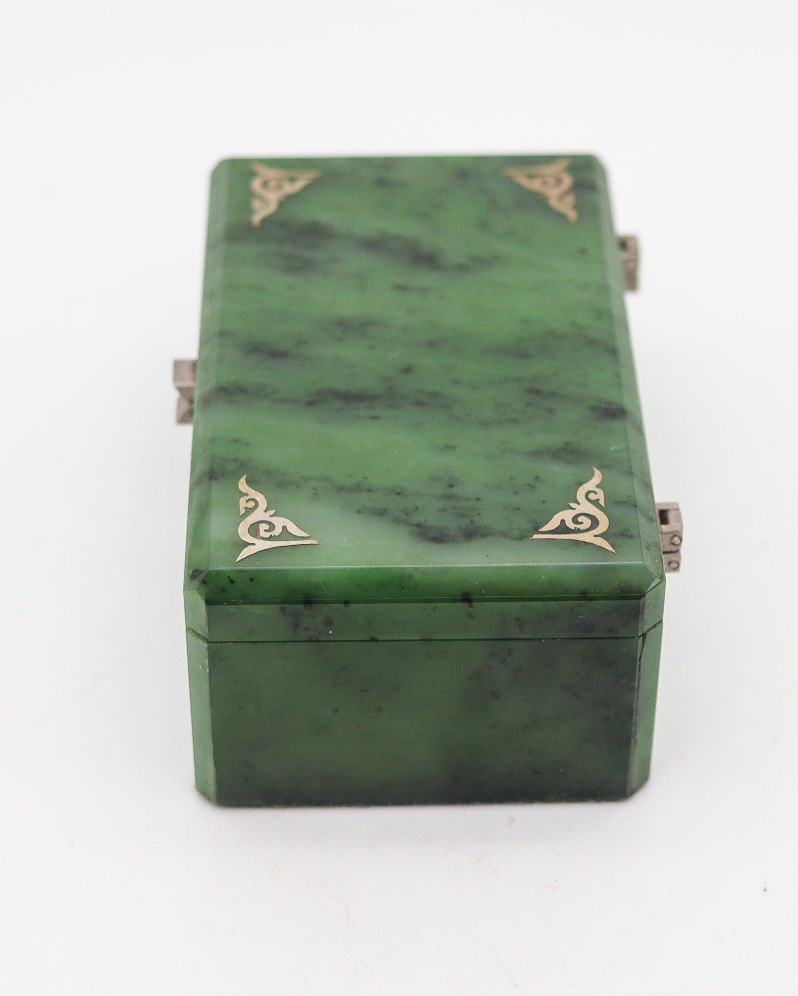 Art Deco ART DECO 1920 European Rectangular Desk Box In Nephrite With Silver Hardware